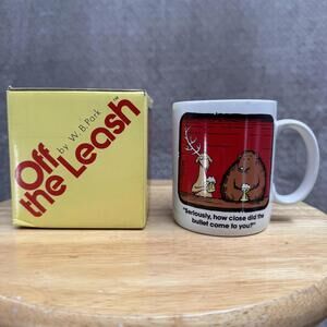 Vintage PAPEL Off The Leash Deer Bear Coffee Mug 11 Oz Humor Cartoon 1986